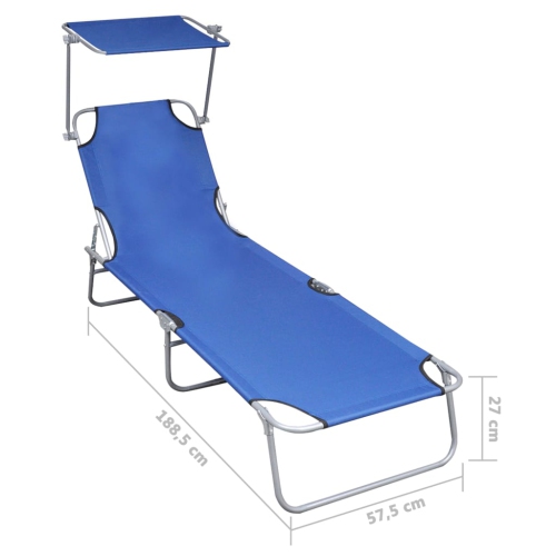 vidaXL Folding Sun Lounger with Canopy Blue Aluminium
