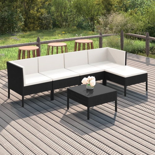 VIDAXL  6 Piece Patio Lounge Set With Cushions Poly Rattan In Black