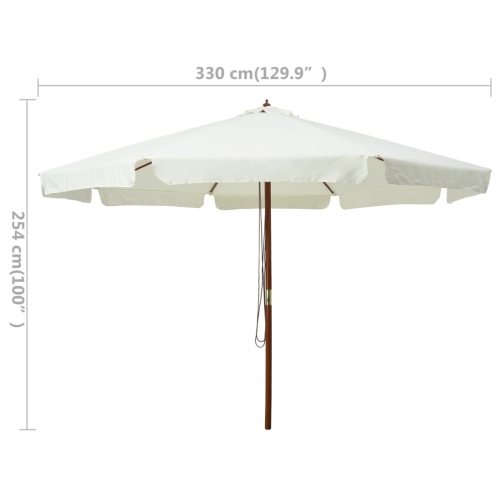 Parasol extérieur VidaXL avec poteau en bois, 129.9 po, blanc sable