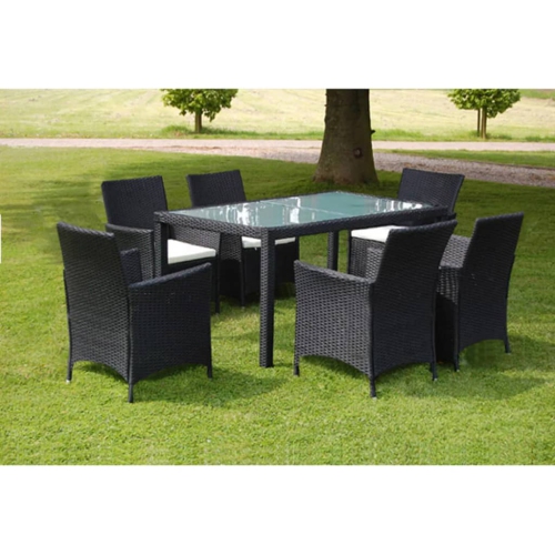 VIDAXL  7 Piece Patio Dining Set With Cushions Poly Rattan In Black