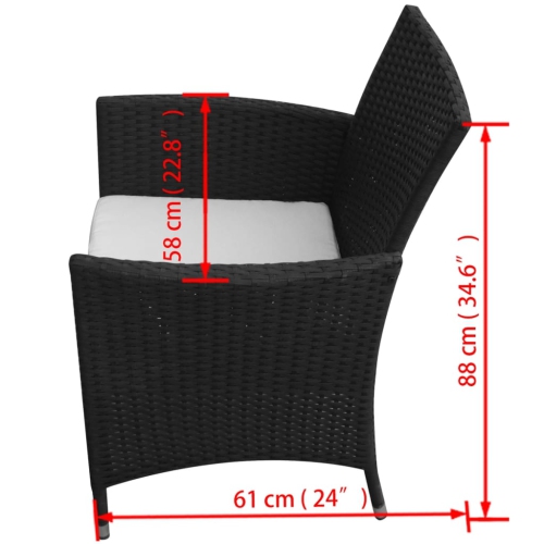 vidaXL 7 Piece Patio Dining Set with Cushions Poly Rattan Black