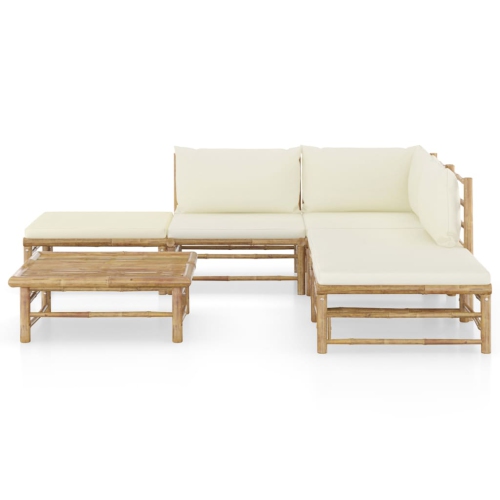 vidaXL 6 Piece Patio Lounge Set with Cream White Cushions Bamboo