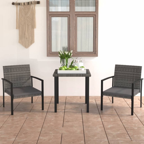 VIDAXL  3 Piece Patio Dining Set Poly Rattan In Gray