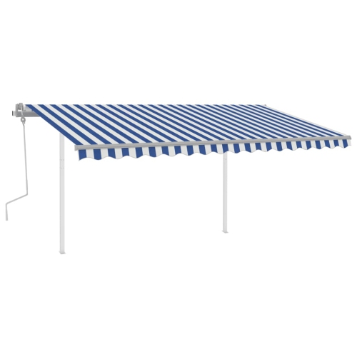 vidaXL Manual Retractable Awning with Posts 157.5"x118.1" Blue and White