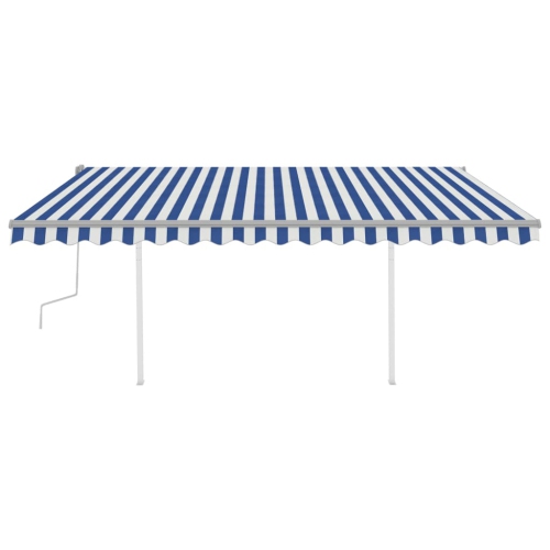 vidaXL Manual Retractable Awning with Posts 157.5"x118.1" Blue and White