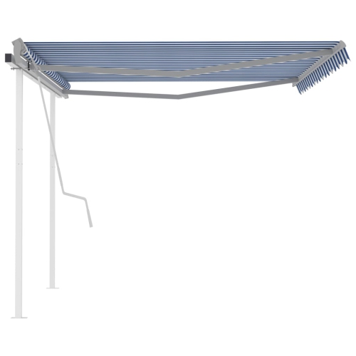 vidaXL Manual Retractable Awning with Posts 157.5"x118.1" Blue and White