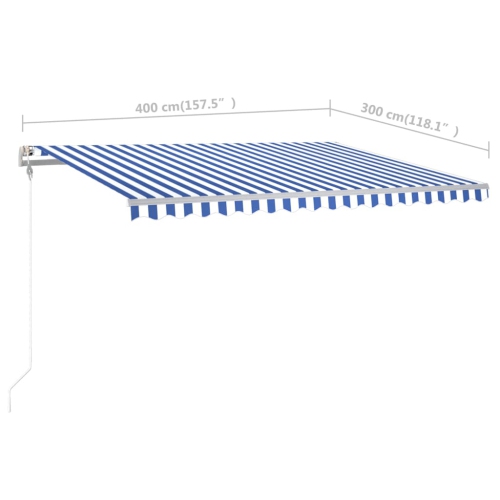 vidaXL Manual Retractable Awning with Posts 157.5"x118.1" Blue and White