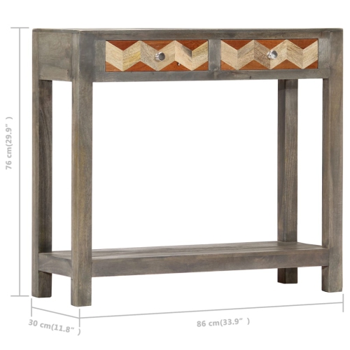 Console ViddaXL en bois de manguier massif, 33.9 x 11,8 x 29,9 po, gris