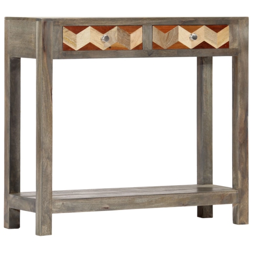 Console ViddaXL en bois de manguier massif, 33.9 x 11,8 x 29,9 po, gris
