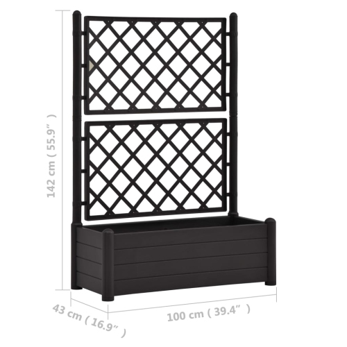 vidaXL Garden Planter with Trellis 39.4”x16.9”x55.9” PP Anthracite