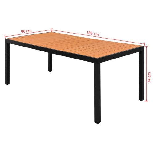 vidaXL Patio Table Brown 72.8"x35.4"x29.1" Aluminium and WPC