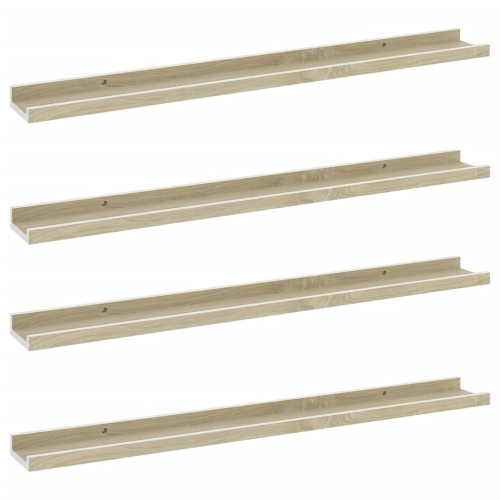 vidaXL Wall Shelves 4 pcs White and Sonoma Oak 31.5"x3.5"x1.2"