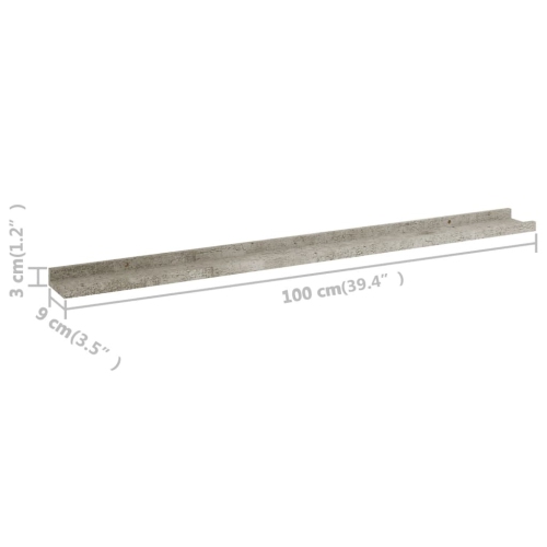 vidaXL Wall Shelves 2 pcs Concrete Gray 39.4"x3.5"x1.2"