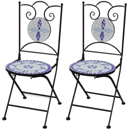 VIDAXL  Folding Bistro Chairs 2 PCs Ceramic And White In Blue