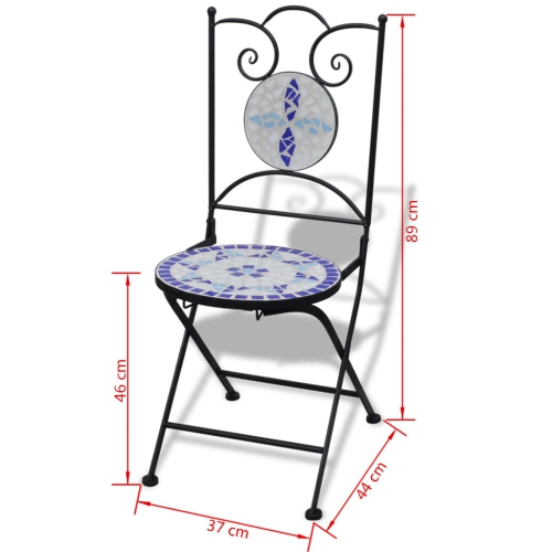 vidaXL Folding Bistro Chairs 2 pcs Ceramic Blue and White
