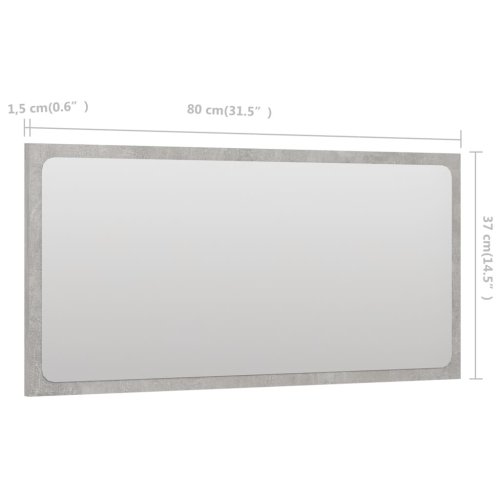 vidaXL Bathroom Mirror Concrete Gray 31.5"x0.6"x14.6" Chipboard