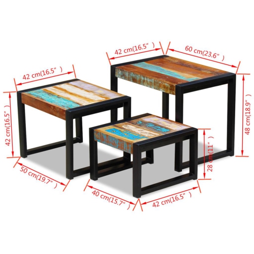 vidaXL Three Piece Nesting Tables Solid Reclaimed Wood