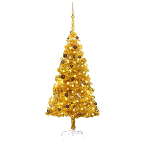 VIDAXL  Artificial Christmas Tree With Leds&ball Set Gold 70.9" Pet