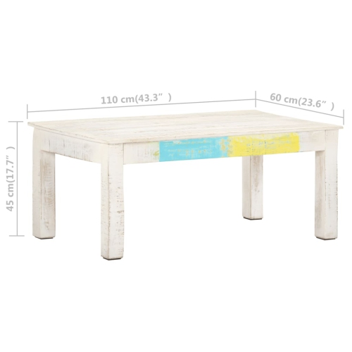 Table basse VidaXL en bois de manguier massif, 43.3 x 23,6 x 17,7 po, blanc
