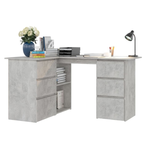 vidaXL Corner Desk Concrete Gray 57.1"x39.4"x29.9" Chipboard