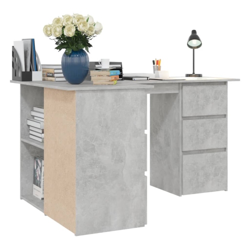 vidaXL Corner Desk Concrete Gray 57.1"x39.4"x29.9" Chipboard