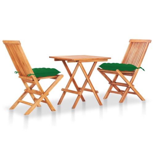 VIDAXL  3 Piece Bistro Set With Cushions Solid Teak Wood In Green