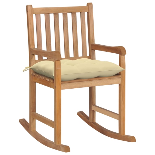 VIDAXL  Rocking Chair With Cream White Cushion Solid Teak Wood