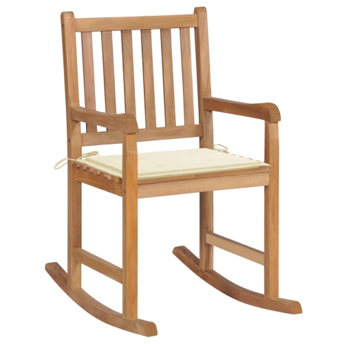 VIDAXL  Rocking Chair With Cream Cushion Solid Teak Wood