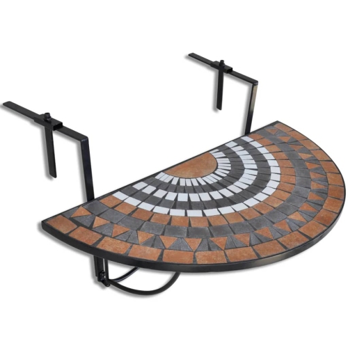 VIDAXL  Hanging Balcony Table Terracotta And White Mosaic