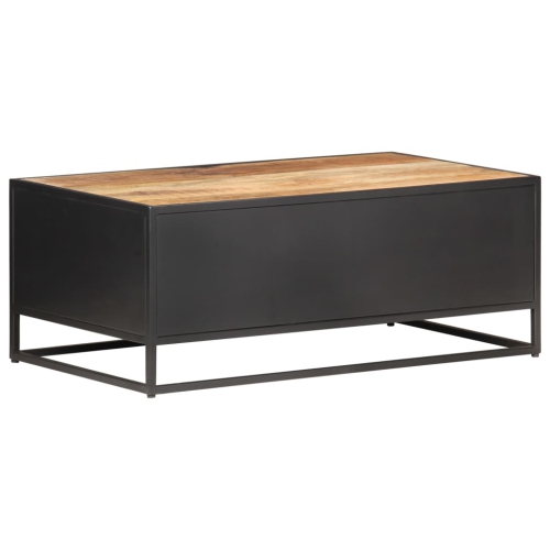 Table basse VidaXL de 35.4 x 19,7 x 13,8 po, bois de manguier brut et canne naturelle