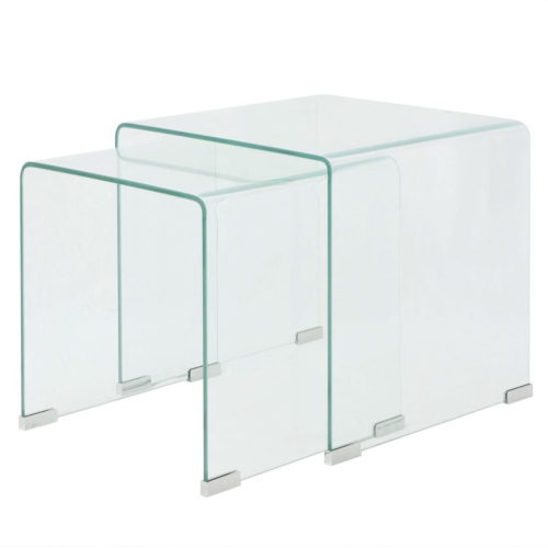 VIDAXL  Two Piece Nesting Table Set Tempered Glass Clear