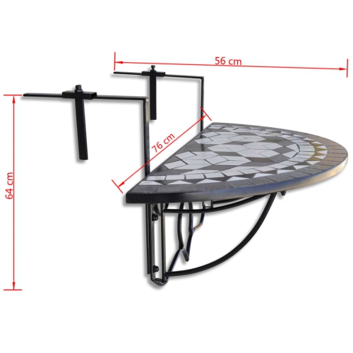 vidaXL Hanging Balcony Table Black and White Mosaic