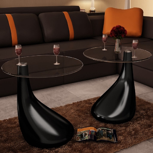 VIDAXL  Coffee Tables 2 PCs With Round Glass Top High Gloss Black