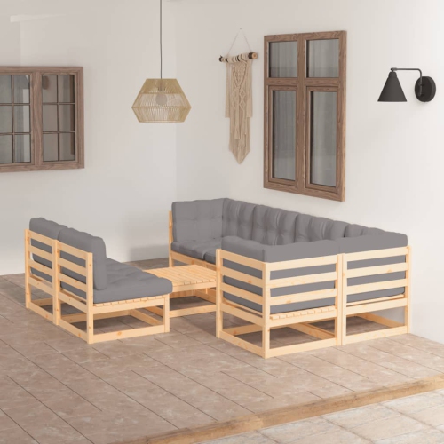 Ensemble de patio de 8 pièces avec coussins en bois massif Pinewood vidaXL