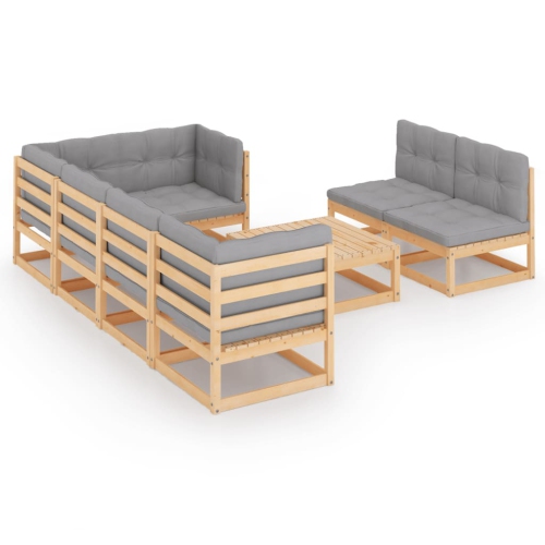 Ensemble de patio de 8 pièces avec coussins en bois massif Pinewood vidaXL