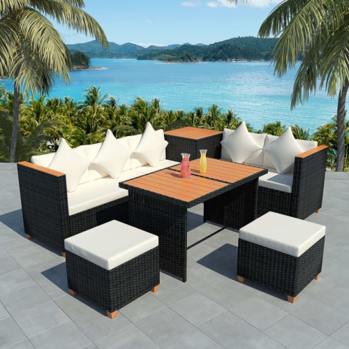 VIDAXL  7 Piece Patio Lounge Set With Cushions Poly Rattan In Black