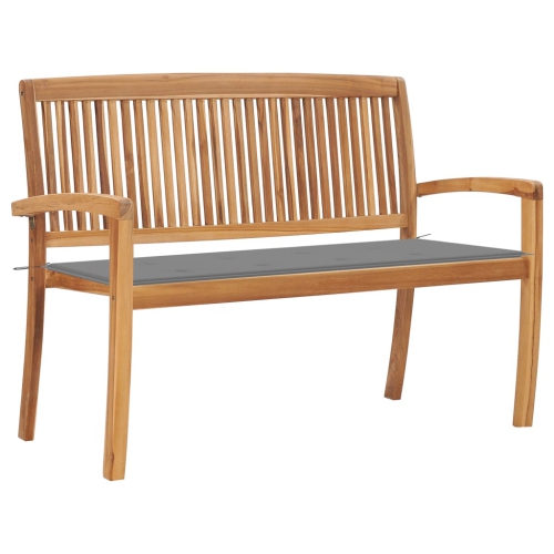 Banc de jardin empilable de 50.6 po en teck massif avec coussin VidaXL
