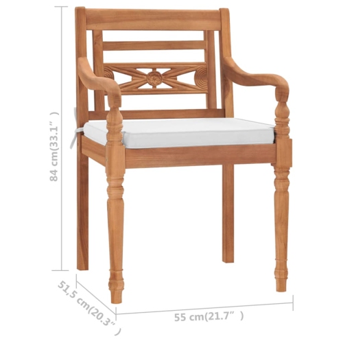vidaXL Batavia Chairs 2 pcs with Cushions Solid Teak Wood