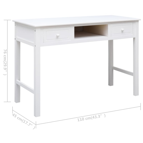 Bureau de travail blanc vidaXL de 43.3 x 17,7 x 29,9 po en bois