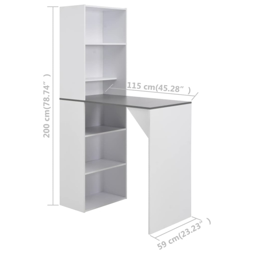 vidaXL Bar Table with Cabinet White 45.28"x23.23"x78.74"