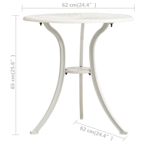 vidaXL Patio Table White 24.4"x24.4"x25.6" Cast Aluminum