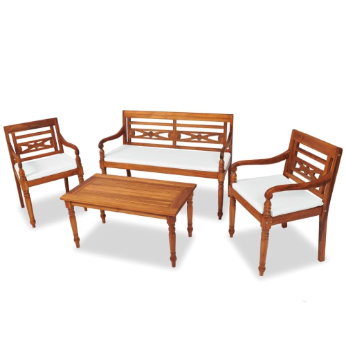 VIDAXL  4 Piece Patio Lounge Set With Cushions Solid Teak Wood