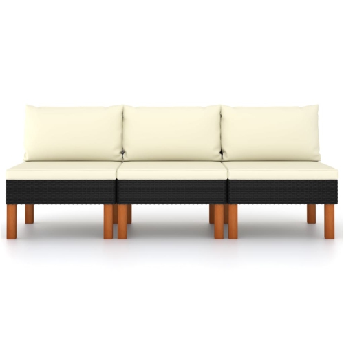 vidaXL Middle Sofas 3 pcs Poly Rattan and Solid Eucalyptus Wood
