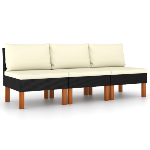 vidaXL Middle Sofas 3 pcs Poly Rattan and Solid Eucalyptus Wood