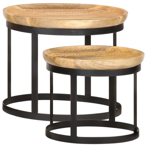 VIDAXL  Round Side Tables 2 PCs Solid Wood And Steel In Mango