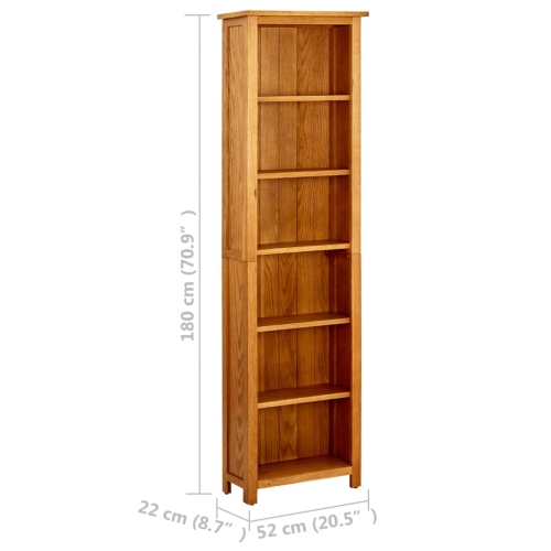 vidaXL 6-Tier Bookcase 20.4"x8.6"x70.8" Solid Oak Wood