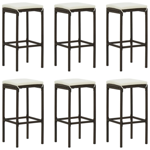 VIDAXL  Bar Stools With Cushions 6 PCs Poly Rattan In Brown