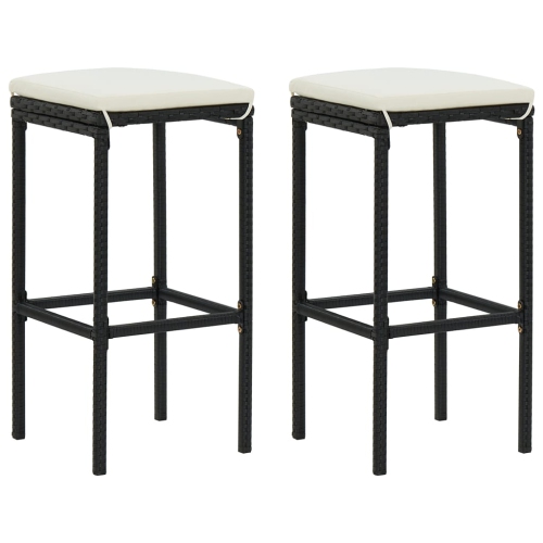 VIDAXL  Bar Stools With Cushions 2 PCs Poly Rattan In Black