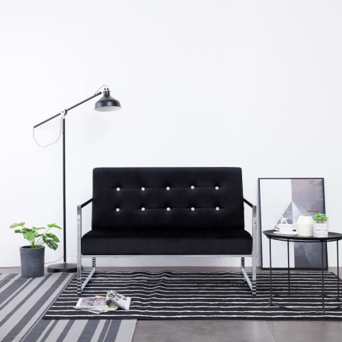 VIDAXL  2-Seater Sofa With Armrests Chrome And Velvet In Black