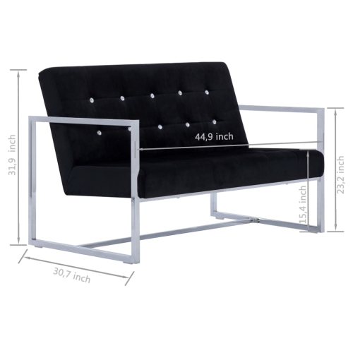 vidaXL 2-Seater Sofa with Armrests Black Chrome and Velvet
